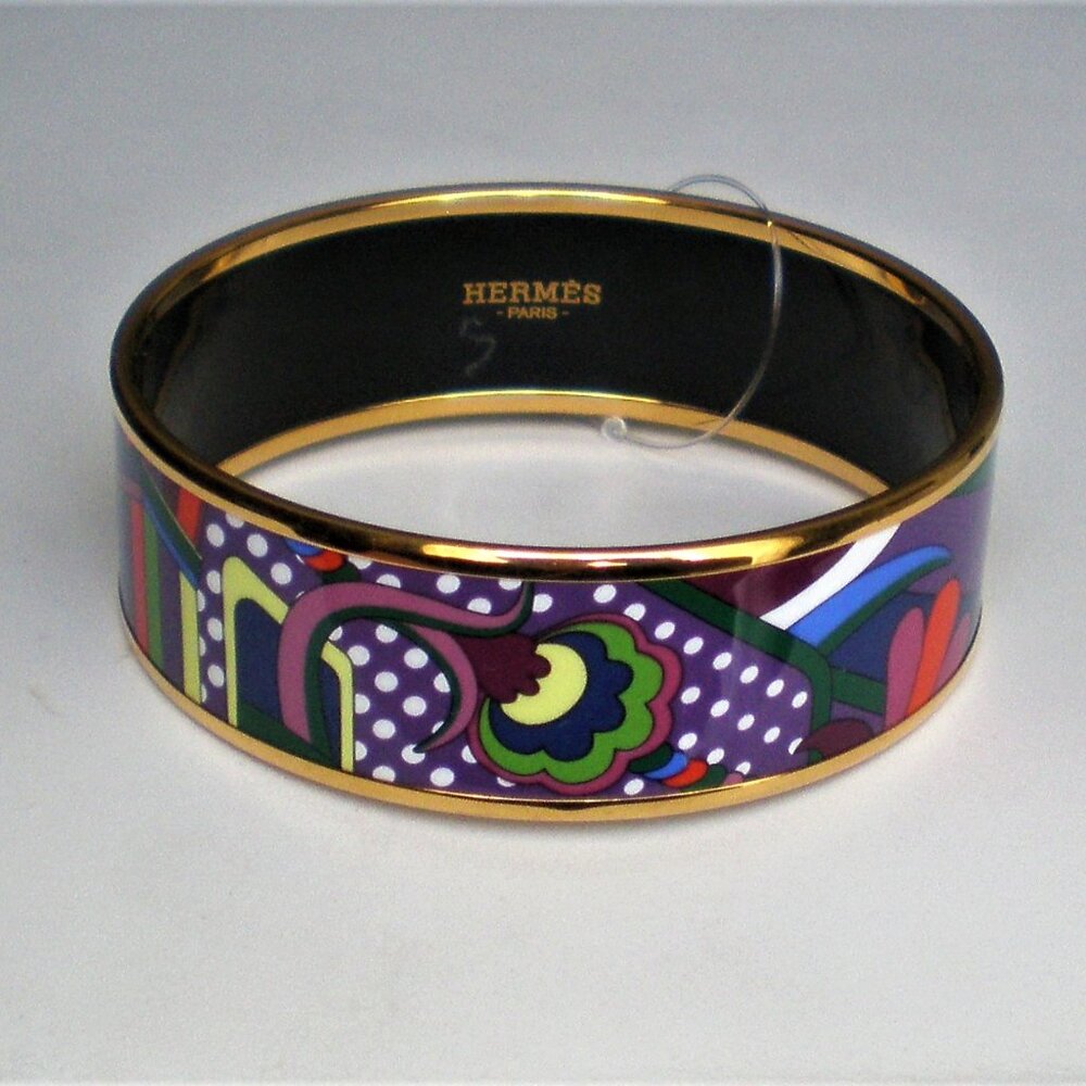 NWT Hermes Faubourg Rainbow Gold Plated Enamel Large Bangle Bracelet Size 65